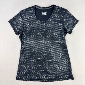 Under Armour Running Shirt Womens L Black Fitted Heatgear Short Sleeve